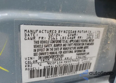 2024 Nissan Sentra Sv from USA, damaged, VIN 3N1AB8CV0RY301281